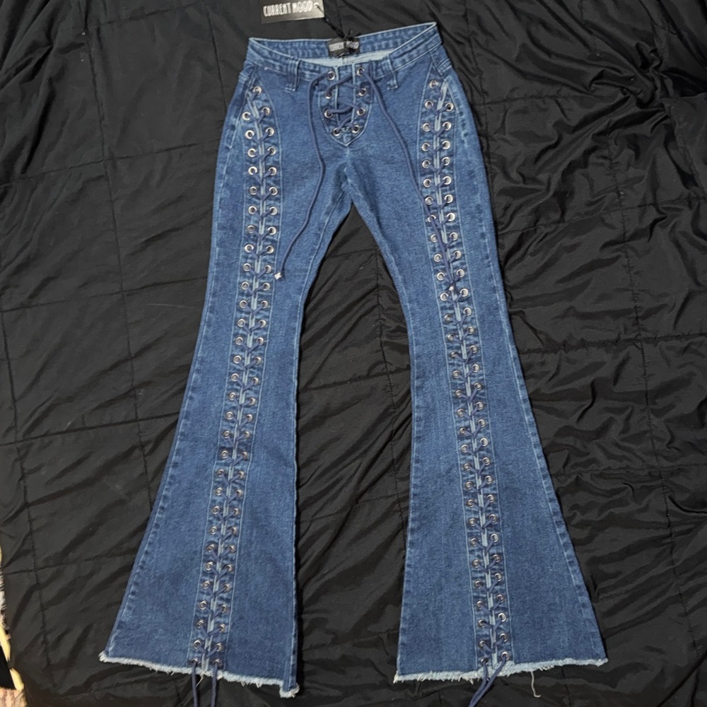 Current Mood Denim Lace-Up Flared Jeans